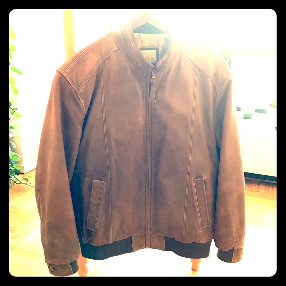 Jos A Bank leather bomber jacket. Size: L - Picture 1 of 8